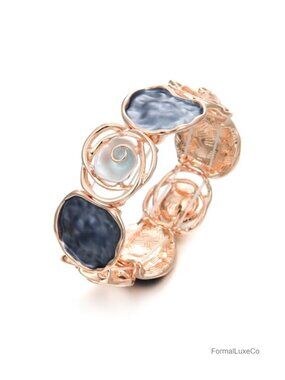 Rose Enamel Stretch Bracelet for Women - Boho Chic Elastic Metal Bangle,